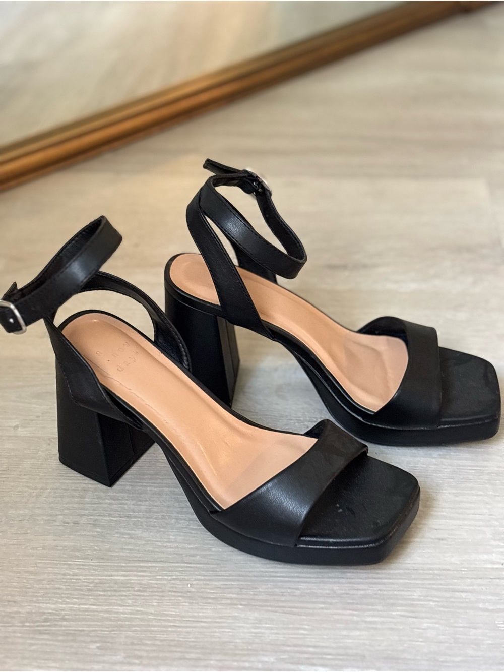 A new day (Target Brand) Black Square-Toe Block Heel Sandals